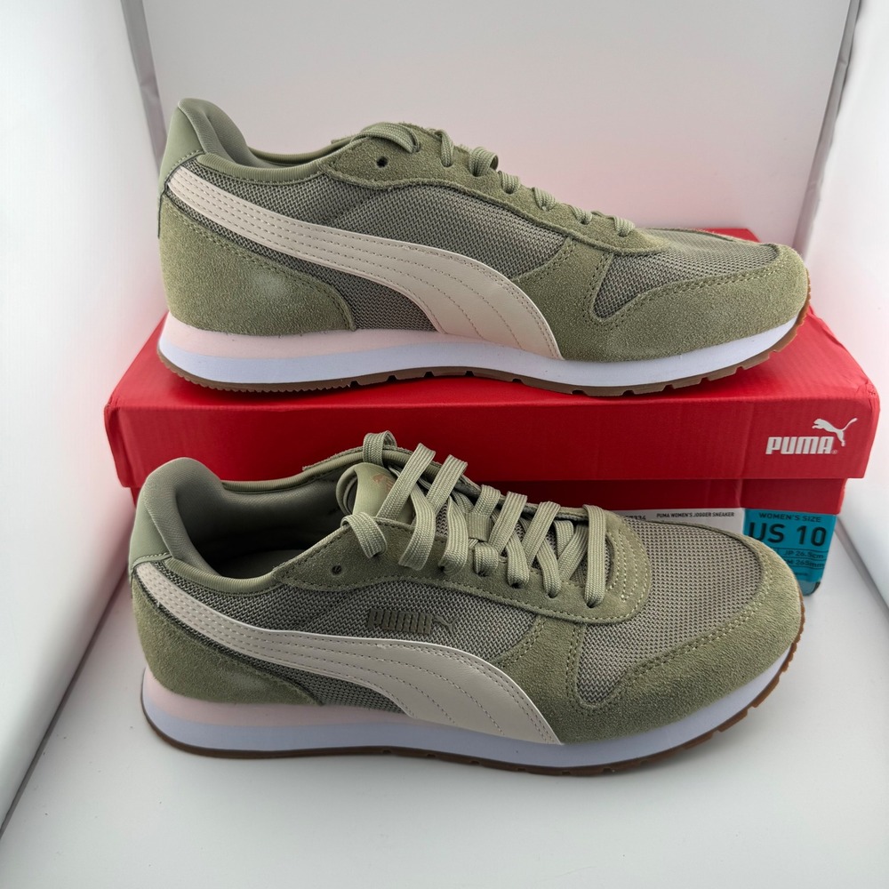Puma Jogger Sneaker Women Size 10 Green Suede Mesh Low Top New 407212 02